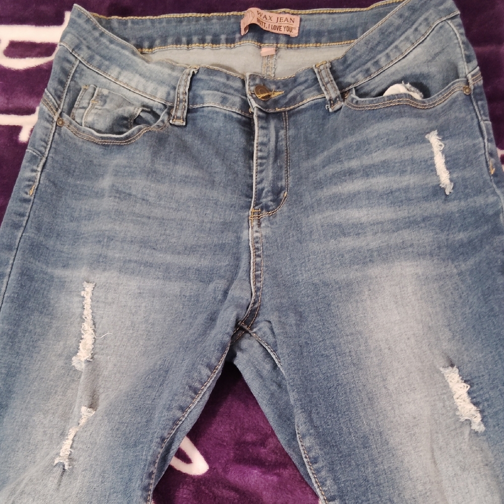 Wax Jean Women's Light Blue Distressed Skinny Jeans Booty Lift 9 Sz